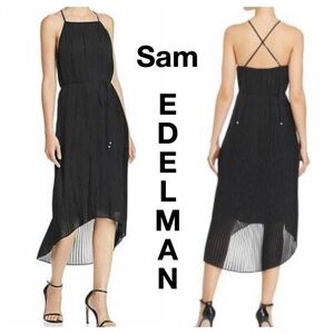 Sam Edelman Womens Pleated Hi-Low Midi Dress black